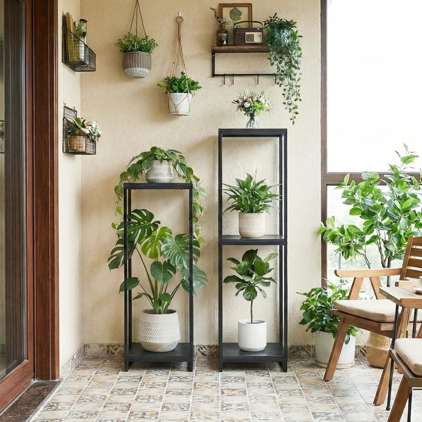 JEPRECO 46" Tall Plant Stand Indoor, 3-Tier Modern Plant Shelf, Corner Flower Pot Holder Organizer for Living Room Balcony Patio Garden (Black)