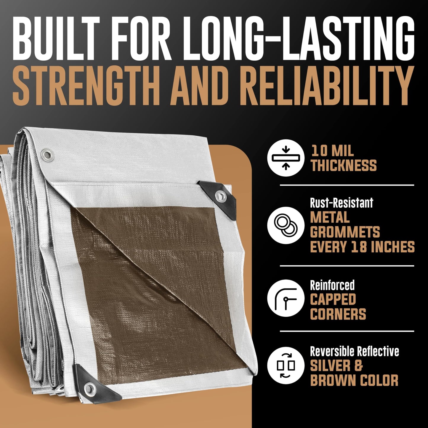 20x40 Tarp Heavy Duty, Large Tarp Waterproof - 10 Mil Extra Thick, UV Resistant, Grommets Every 18" - Outdoor Waterproof Plastic Poly Tarpaulin, Camping, Pool, House Roof Rain Cover (Silver/Brown)