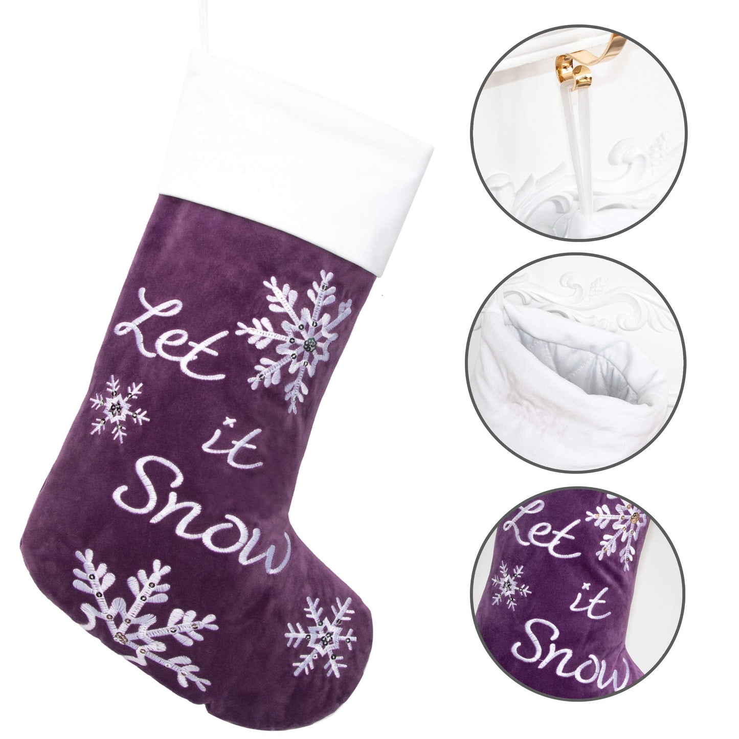 GEX Christmas Stockings 5 Pack for Family 22" Large Embroidered Classic Luxury Velvet Red Green Purple Blue Brown Decorations for Fireplace Xmas Season (Set of 5)