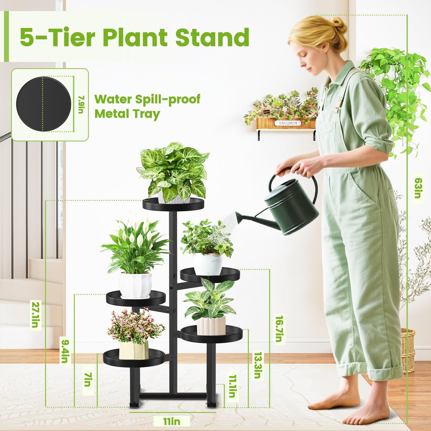 jsyonii 5 Tier Metal Plant Stand Indoor, Tiered Corner Plant Holders for Multiple Plants, 27 Inch Tall Flower Pot Holde Display Stand for Patio Garden Living Room Balcony Bedroom, Black