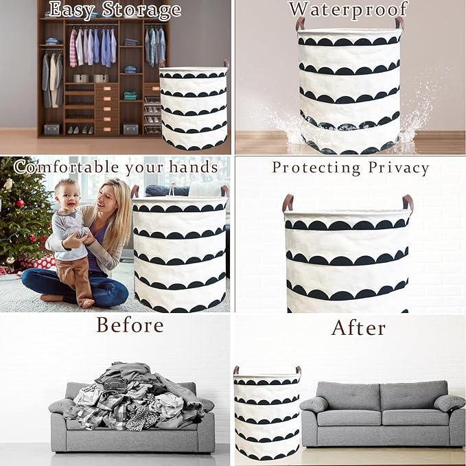 Waterproof Laundry Hamper Collapsible Laundry Basket Leather Handle Laundry Bag