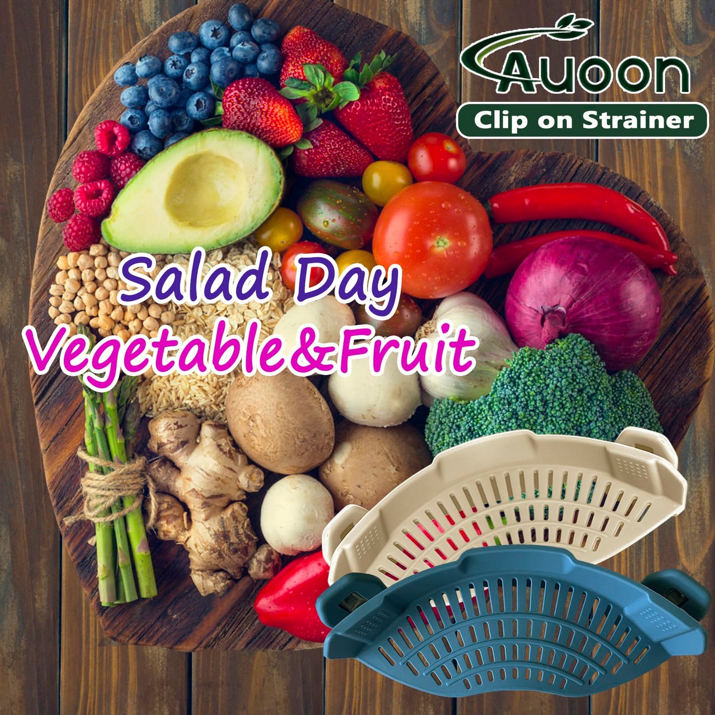 AUOON Clip On Strainer Silicone for All Pots and Pans, Pasta Strainer Clip on Food Strainer for Meat Vegetables Fruit Silicone Kitchen Colander