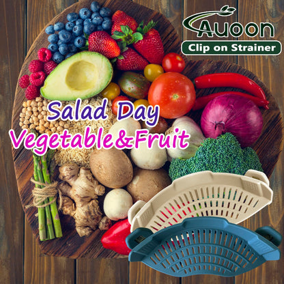 AUOON Clip On Strainer Silicone for All Pots and Pans, Pasta Strainer Clip on Food Strainer for Meat Vegetables Fruit Silicone Kitchen Colander