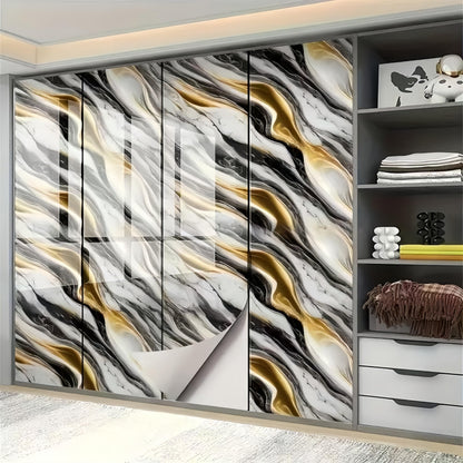 mwpqbd Wallpaper Kitchen Cooktop Oil Resistant Sticker Furniture Renovation Sticker Living Room TV Background Marble Texture Light Luxury Wallpaper Self-Adhesive (Black Gold Grain)