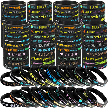 Bucherry 120 Pcs Motivational Silicone Wristbands Bulk Inspirational Rubber Unisex Bracelets with Positive Quotes for Student Teacher Classroom Reward Party Favors School Church Gifts(Black)