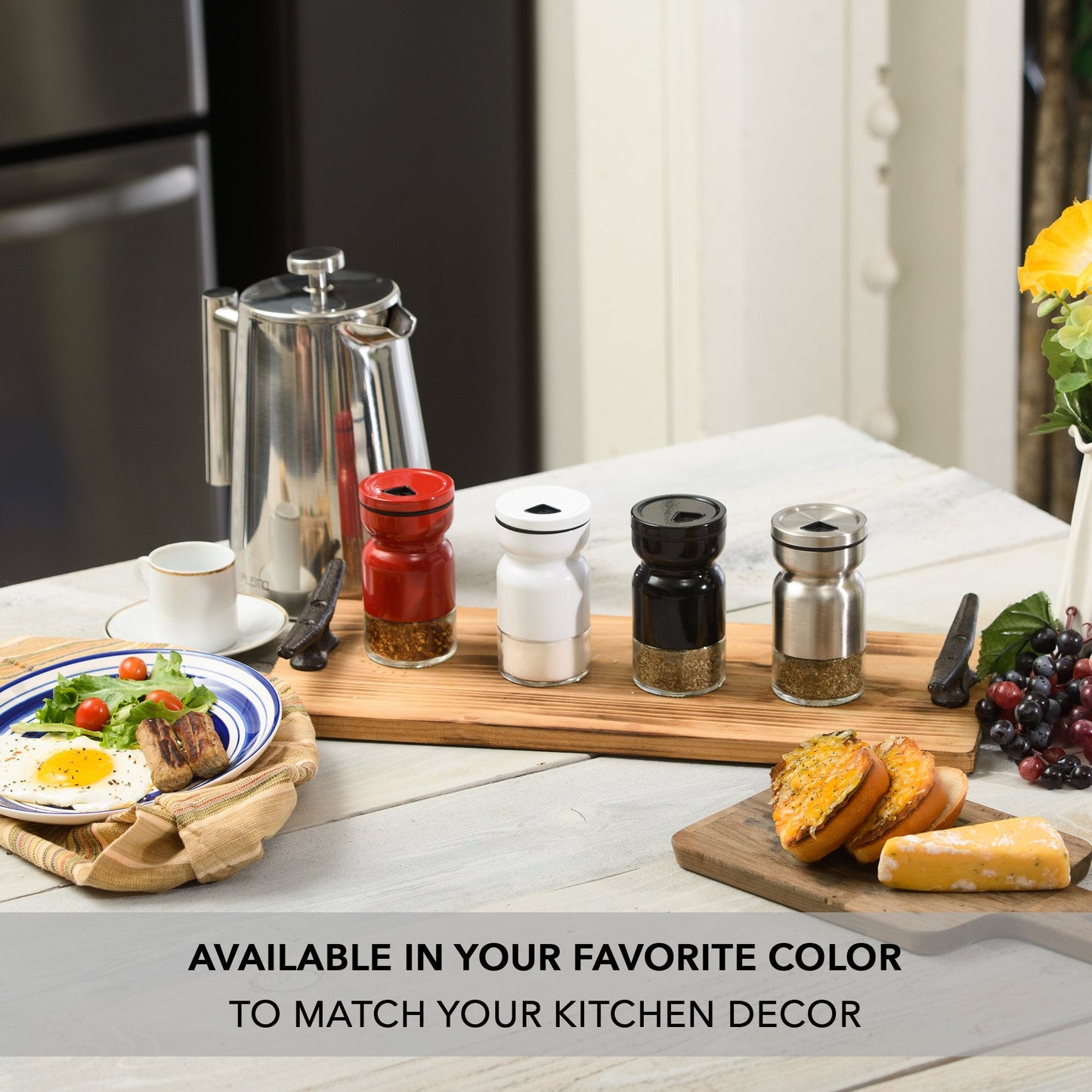 Salt and Pepper Shakers Set with Adjustable Pour Holes by CHEFVANTAGE - Stainless Steel