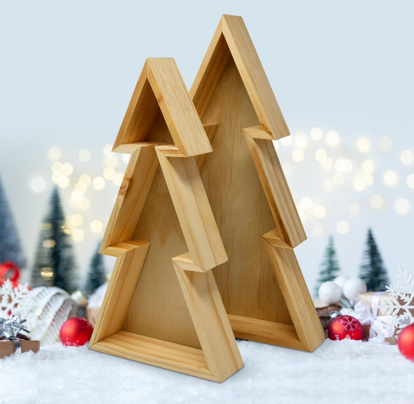 Gift Boutique Wooden Christmas Tree Trays – Set of 2 Nested Decorative Serving Trays for Holiday Parties, Snacks, Appetizers, and Festive Table Display