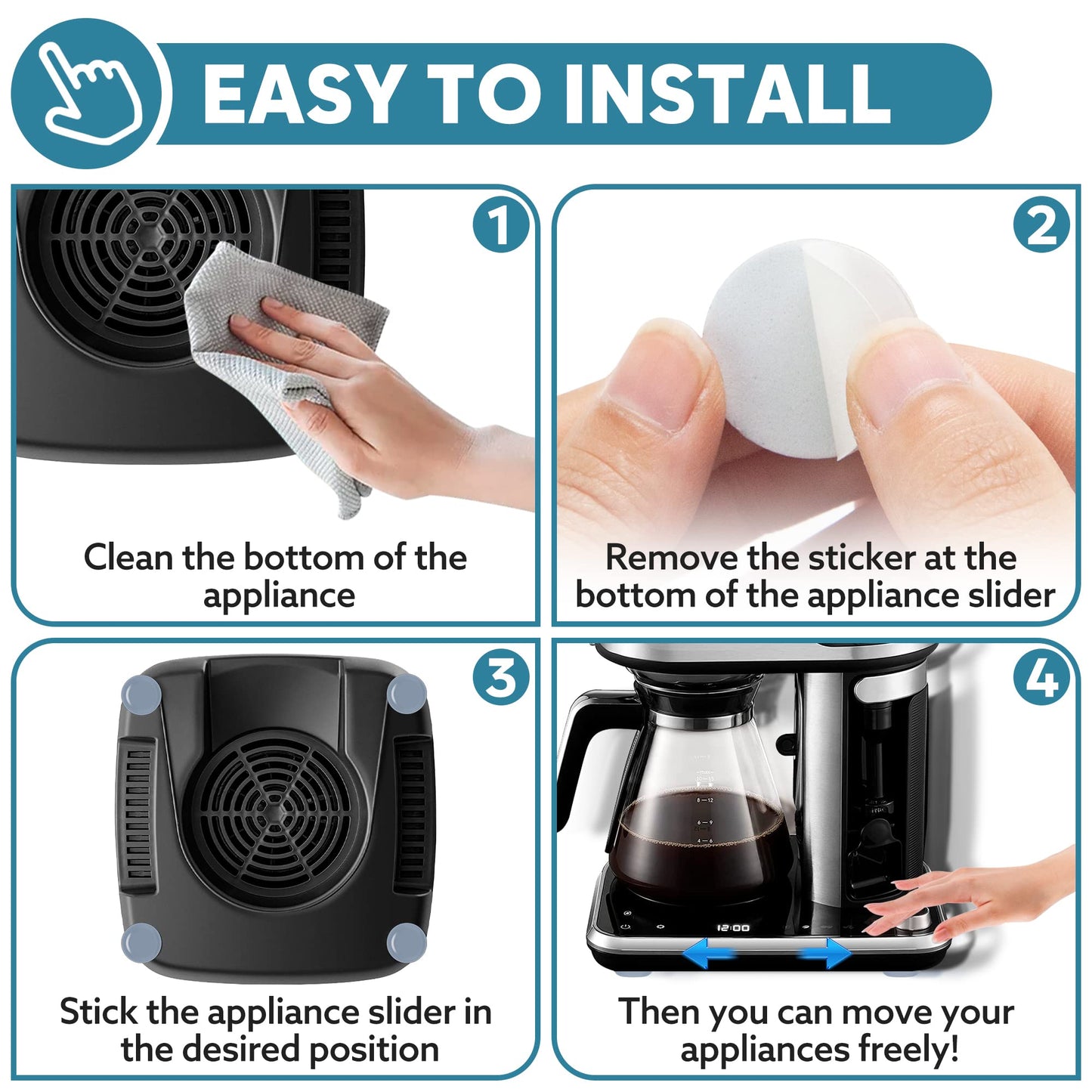 Appliance Sliders for Kitchen 24 PCS Self-Adhesive Small Kitchen Finds Appliance Slider Hacks Easy to MovIing & Space Saving Must Have Home Gadgets Mixer Accessories for Countertop