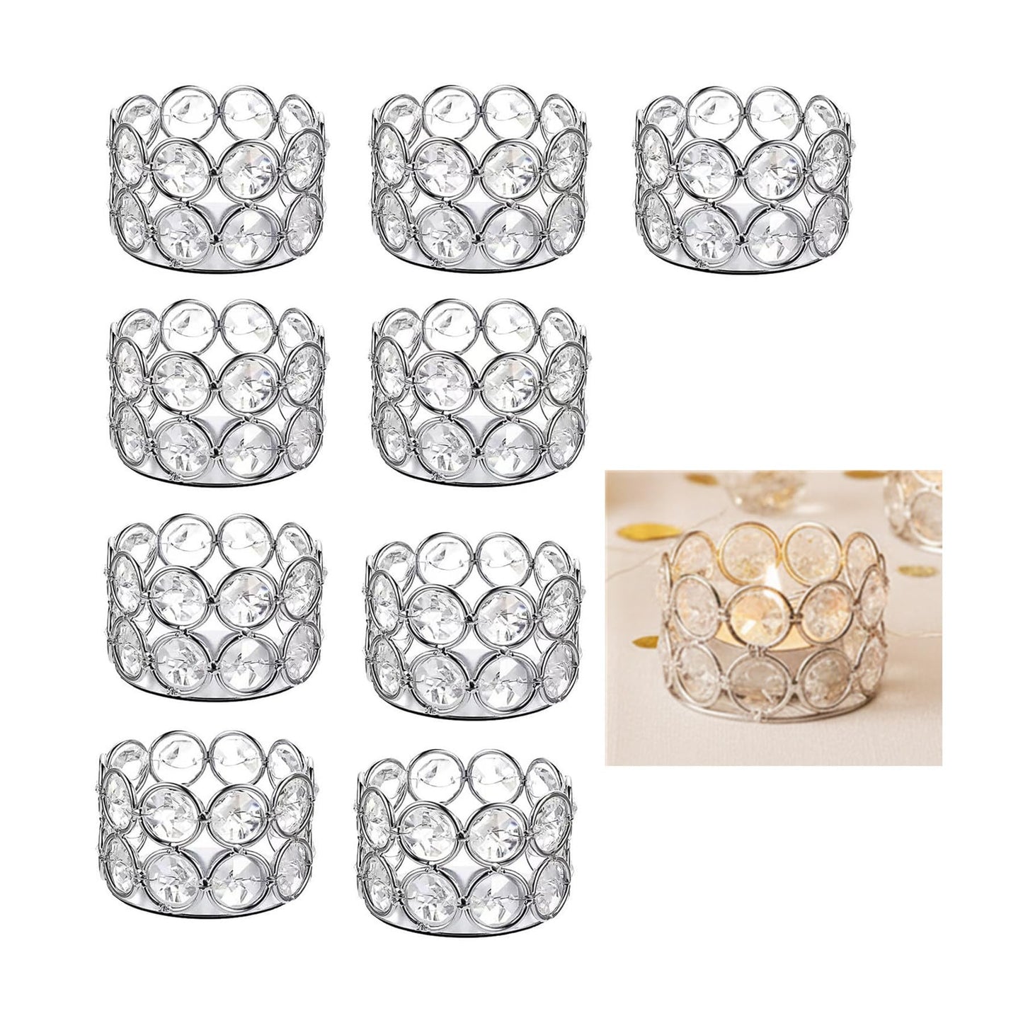 Pack of 20 Silver Crystal Tealight Candleholders - Candlestick Bowls Tea Lamp Candle Holders, Votive Candlestick Holders for Table Centerpieces, Diwali Decorations for Wedding Holiday Party Home Decor