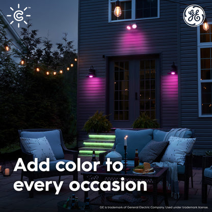 GE CYNC Smart LED PAR38 Flood Light Bulb - WiFi & Bluetooth Color Changing RGB Outdoor Light Bulbs - 90W Equivalent, Compatible with Alexa & Google Home - Dimmable, Long Lasting, Tuneable - Pack of 2