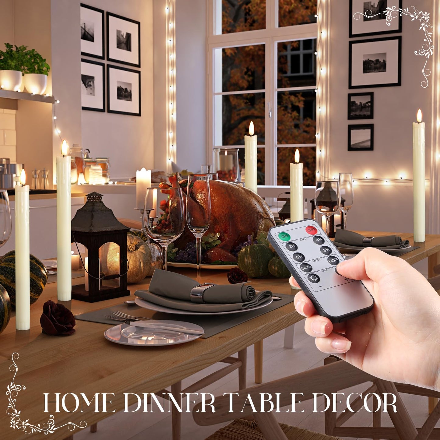 Retisee 4 Sets Rechargeable Flameless Taper Candles with Remote and Timer 9.8" Battery Operated Flickering Pillar Candles LED Dripless Wax Candlesticks for Christmas Home Window Fireplace
