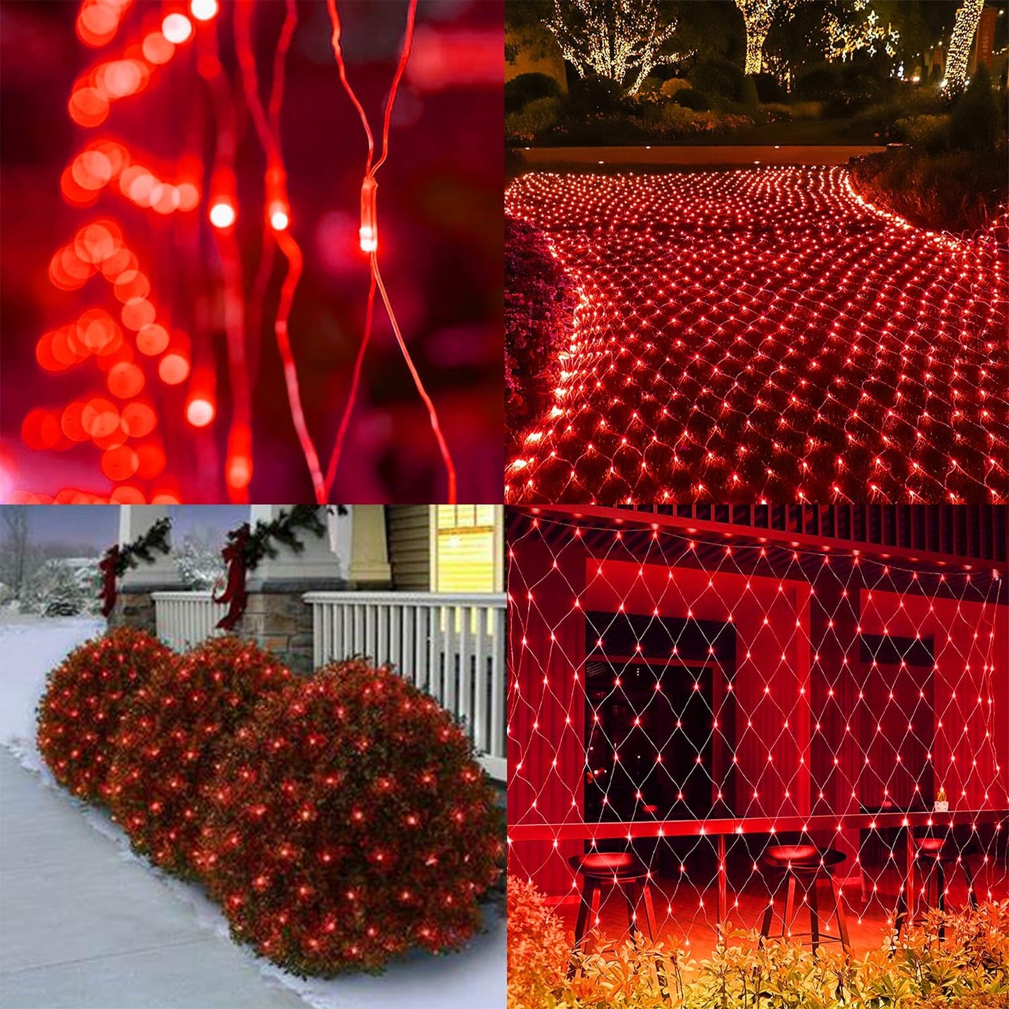 WATERGLIDE Outdoor Valentines Net Lights, 12FT x 5FT 360 LED Mesh String Light with 8 Lighting Mode, Connectable Waterproof Lights for Garden Tree Bushes, Christmas Wedding Party Decorations, Red