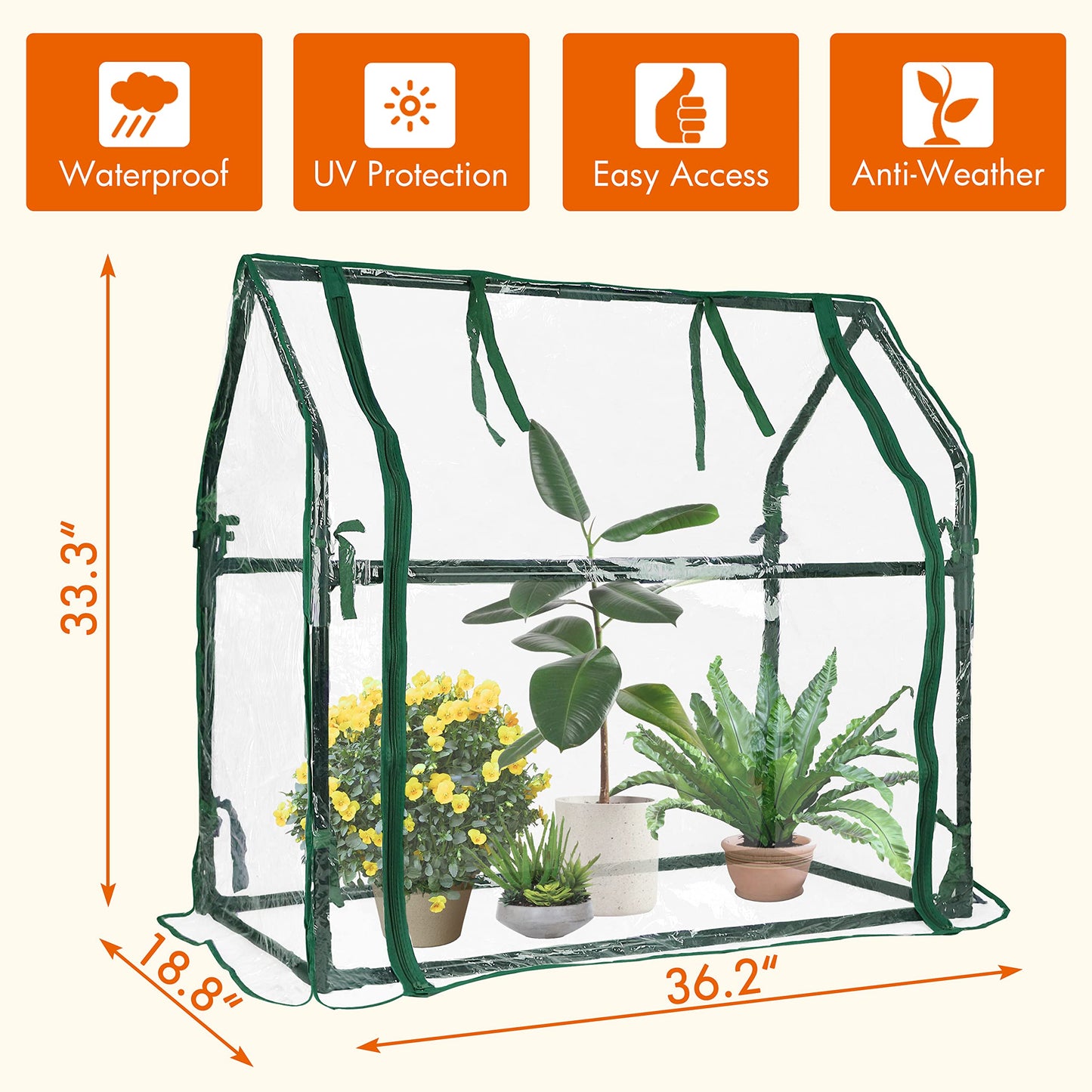 Gardzen Mini Greenhouse Heavy Duty Portable Green House, Clear Tent Indoor or Outdoor for Plants 36.2”(L) x18.9”(W) x33.3”(H)