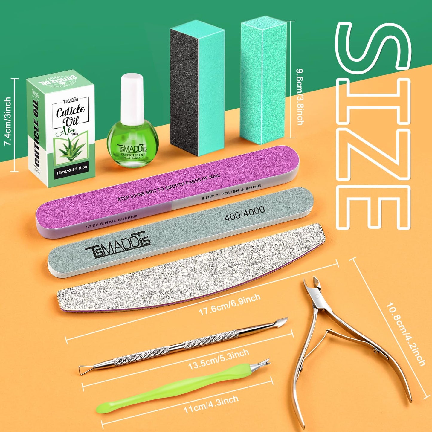 TsMADDTs Manicure Tools Kit Nail Care Kit with 3PCS Files, 2PCS Buffer Blocks, 2PCS Polishing Buffers, Cuticle Nipper, Pusher and Cuticle Oil