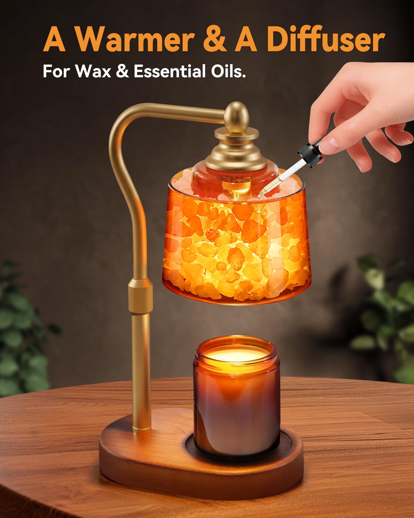 ZAXLZMHSD 3-in-1 Candle Warmer Lamp with Timer Dimmable, Himalayan Salt Lamp & Passive Diffuser, Gifts for Women, House Warming Gifts, Wax Melt Warmer for Jar Candles