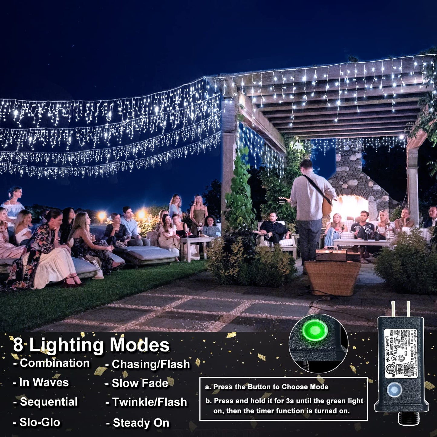 Icicle Lights for Outside - 33FT 400 LED Icicle Christmas Lights Outdoor with 75 Drops 8 Modes Timers, Waterproof Connectable Hanging Lights for Indoor Eaves Wedding Patio Decorations, Cool White