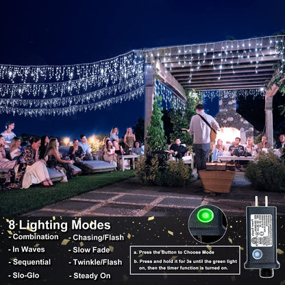 Icicle Lights for Outside - 33FT 400 LED Icicle Christmas Lights Outdoor with 75 Drops 8 Modes Timers, Waterproof Connectable Hanging Lights for Indoor Eaves Wedding Patio Decorations, Cool White