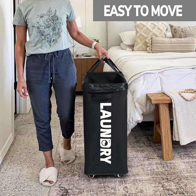 Goodpick Laundry Basket with Wheels, Collapsible Laundry Basket