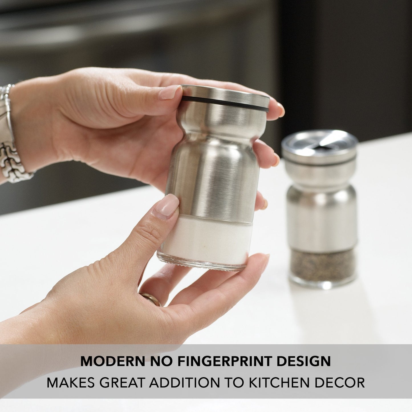 Salt and Pepper Shakers Set with Adjustable Pour Holes by CHEFVANTAGE - Stainless Steel