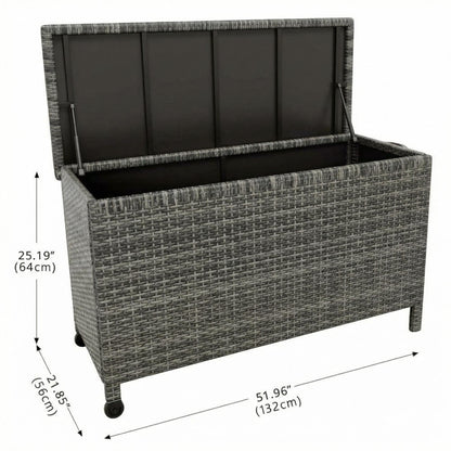 Wicker Deck Box, 125 Gallon All-Weather Outdoor Storage Box, Rattan Storage Bin for Patio Furniture, Outdoor Cushions, Pool Storage and Garden Tools, Grey