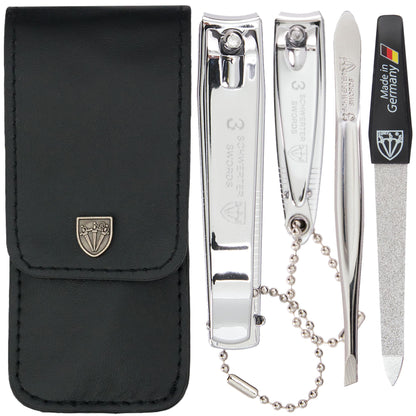 3 Swords Germany - Brand Quality 4 Piece Manicure Pedicure Grooming kit Set for Professional Finger & Toe Nail Care Tweezers File Clipper Fashion Leather case in Gift Box, Made by 3 Swords (77211)