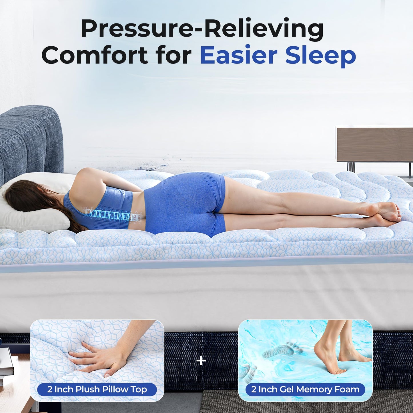 HOMRELEXA Dual Layer 4 Inch Cooling Memory Foam Mattress Topper Twin Size, 2 Inch Thick Soft Quilted Ice Silk Pillow Top Cover Plus 2 Inch Gel Memory Foam Mattress Pad for Back Pain Relief