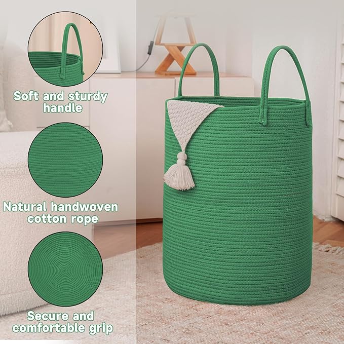 Large Woven Laundry Basket Hamper, 100L Cotton Rope Storage Bin