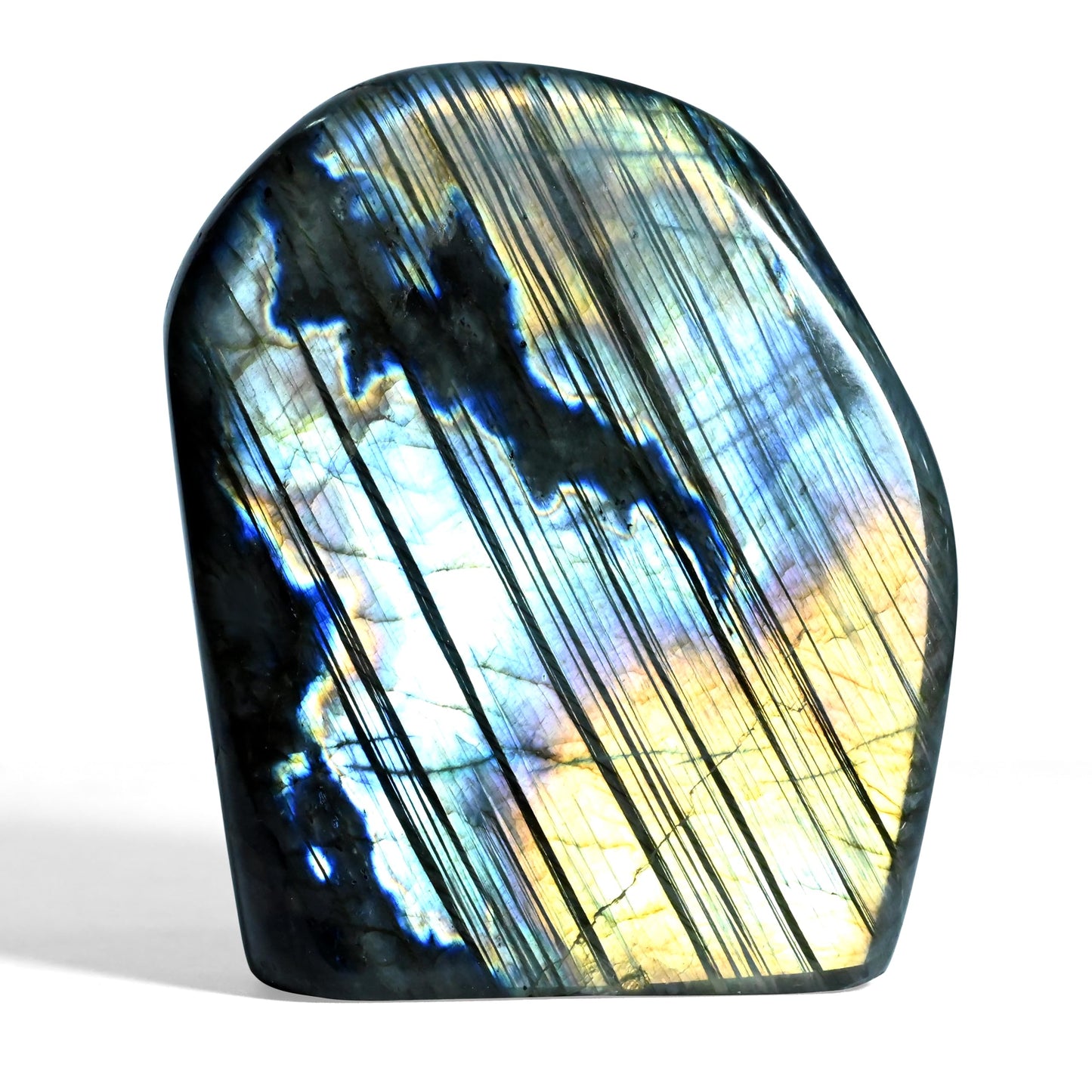 WHAL&YUNE 2.2-2.6lb Natural Labradorite Polished Stone, Gemstones Large Size Labradorite Stone Collectible Figurines with Vibrant Blue Flash for Healing, Meditation, Home Decor 1PC