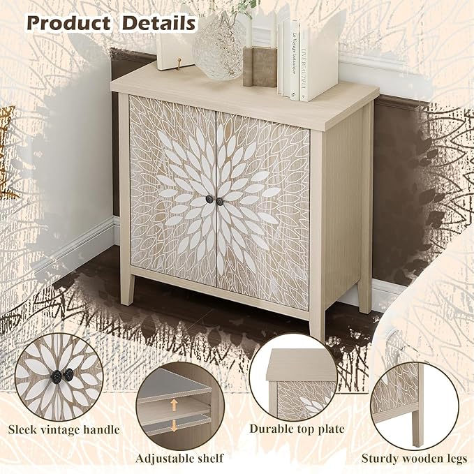 31" Modern Accent Cabinet with Storage, Storage Cabinet with 2 Carved Pattern
