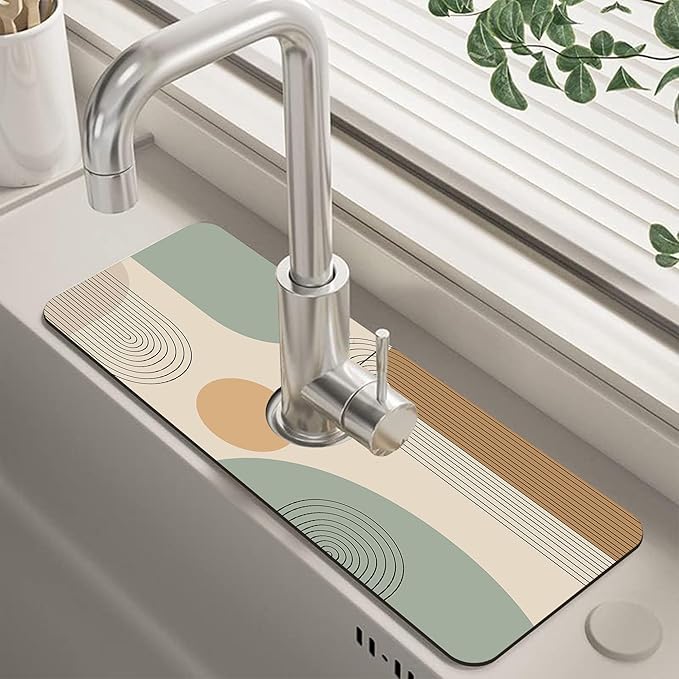 Abstract Minimalistic Geometric Kitchen Sink Splash Guard Mat Absorbent Fast