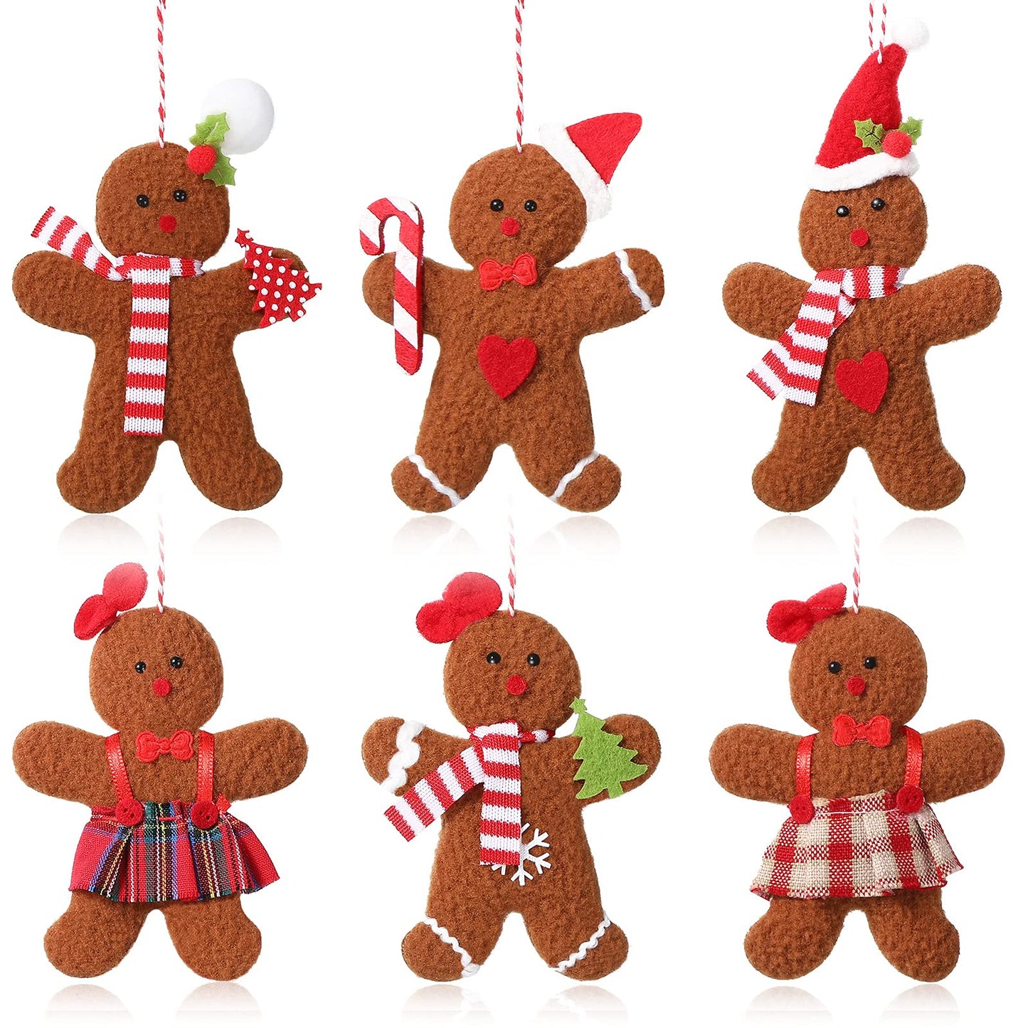 Sumind 6 Pieces Gingerbread Man Ornaments for Christmas Tree Decorations Gingerbread Figurines Ornaments for Christmas Tree Hanging Decorations, 4.3Inch