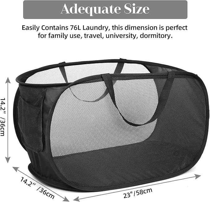 Durable Collapsible Laundry Baskets, Mesh Pop Up Laundry Hamper