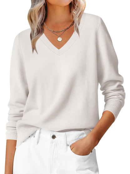ANRABESS Womens Long Sleeve V Neck Sweaters 2025 Fall Casual Classic Soft Loose Fit Basic Pullover Jumper Top