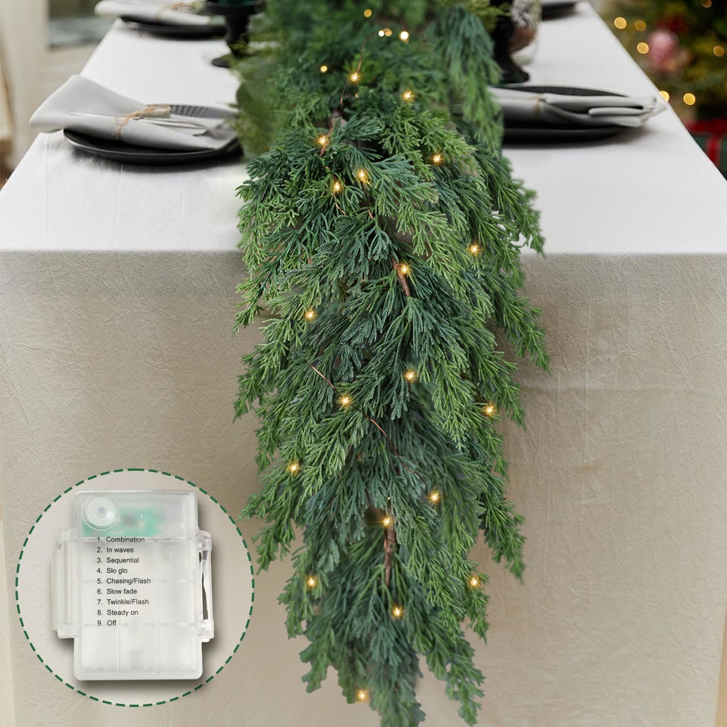 OZFHUA 6 FT Christmas Garland Pine Garland with Lights for Table Mantle Background Christmas Decorate Wall Room Outdoor Indoor Winter Decoration