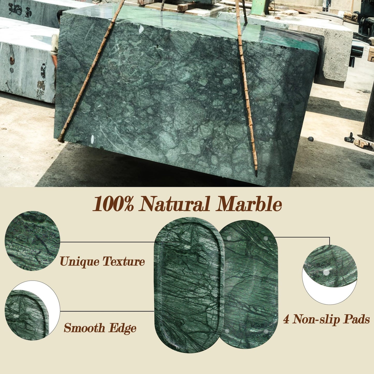 YMXYJM Genuine Real Natural Marble Tray for Bathroom, Luxury Indian Green Stone Vanity Tray, Decorative Oval Trays for Countertop Storage Organizer, Dresser, Kitchen, Home Decor, 11.8" x 6", Green