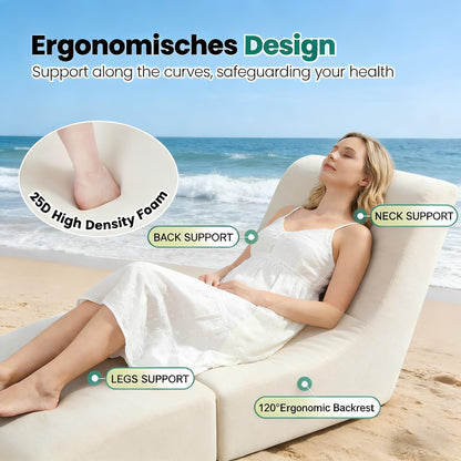 ZealWe Bean Bag Chair Set of 2 Outdoor Patio Lounge Chair with Back Support, Chaise Lounge Chair Waterproof Beach Bean Bag Couch for Adults, Memory Foam Filled for Poolside Balcony, Beige