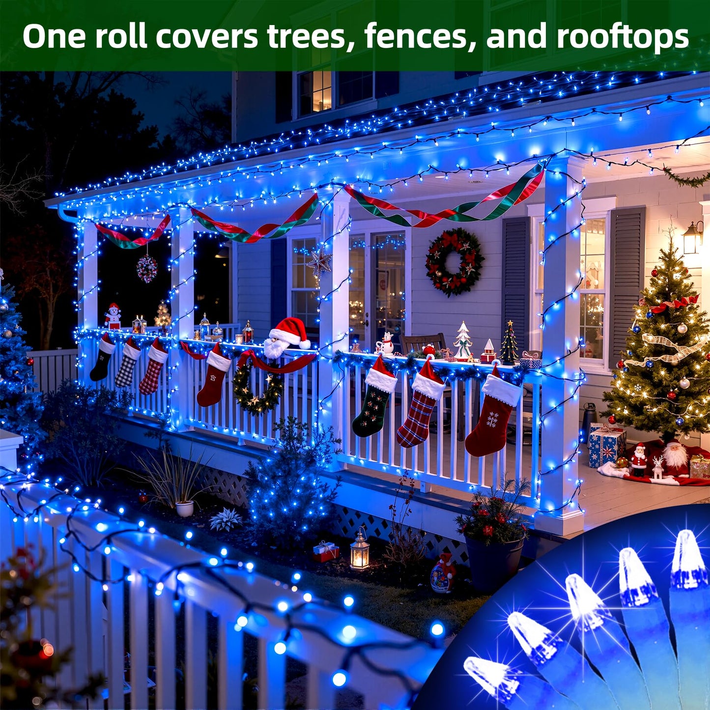 300LED Chrstmas Lights, 75ft Indoor Outdoor Christmas String Lights with 12 Modes, Blue LED String Lights with Timer Dimmable Waterproof for Outside Tree Fence Garden Xmas Wedding Party Decor Blue