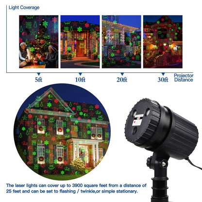 Christmas Laser Projector Lights, 8 Patterns LED Projection Lights with Remote, Landscape Projector Spotlights, Red and Green Star Show, Decoration for Outdoor and Indoor, Christmas, Holiday