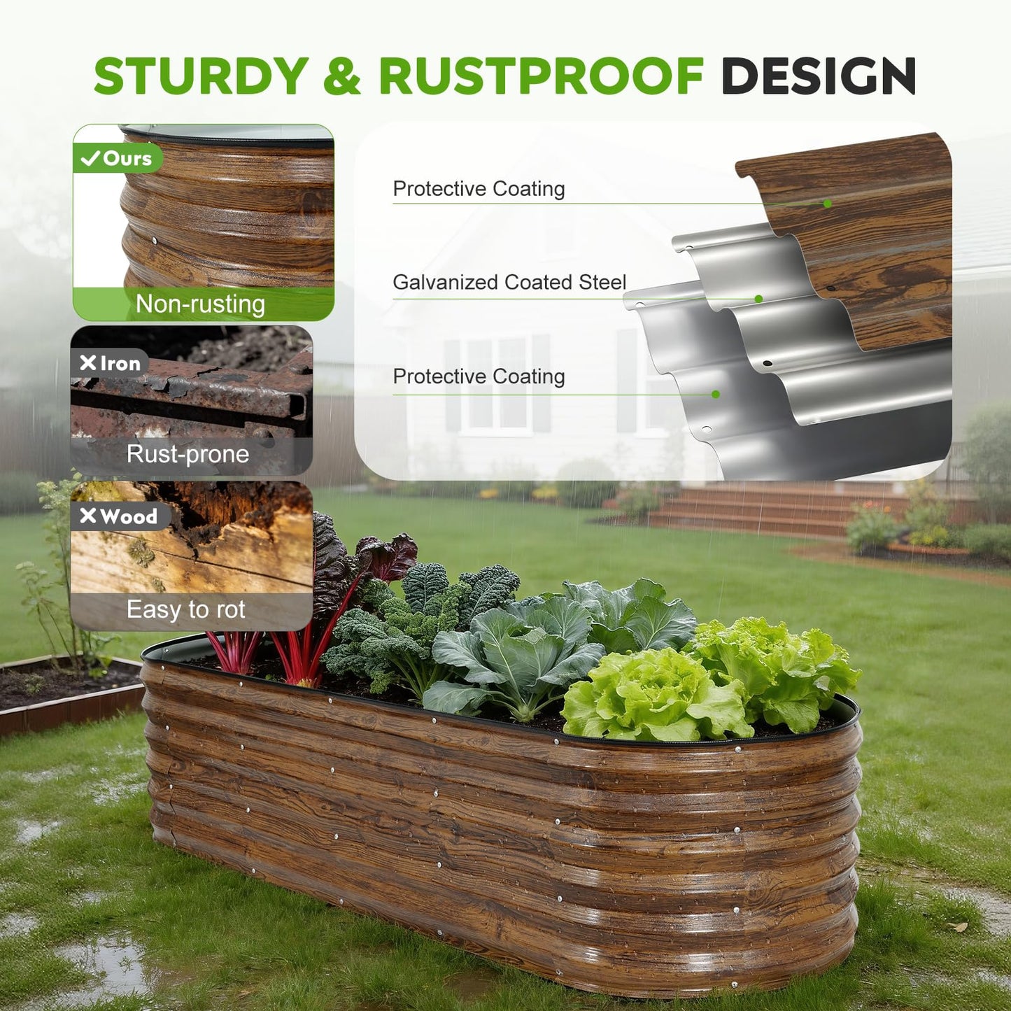 ZORMY Galvanized Raised Garden Bed Outdoor- 2PCS 6x2x1.4ft Oval Steel Raised Beds for Gardening, Metal Planter Box with Protective Strip and Gloves for Vegetables, Flowers, Fruits(Brown)
