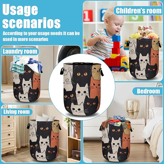 Watercolor Funny Cat Laundry Basket, Laundry Hamper Collapsible Oxford Cloth