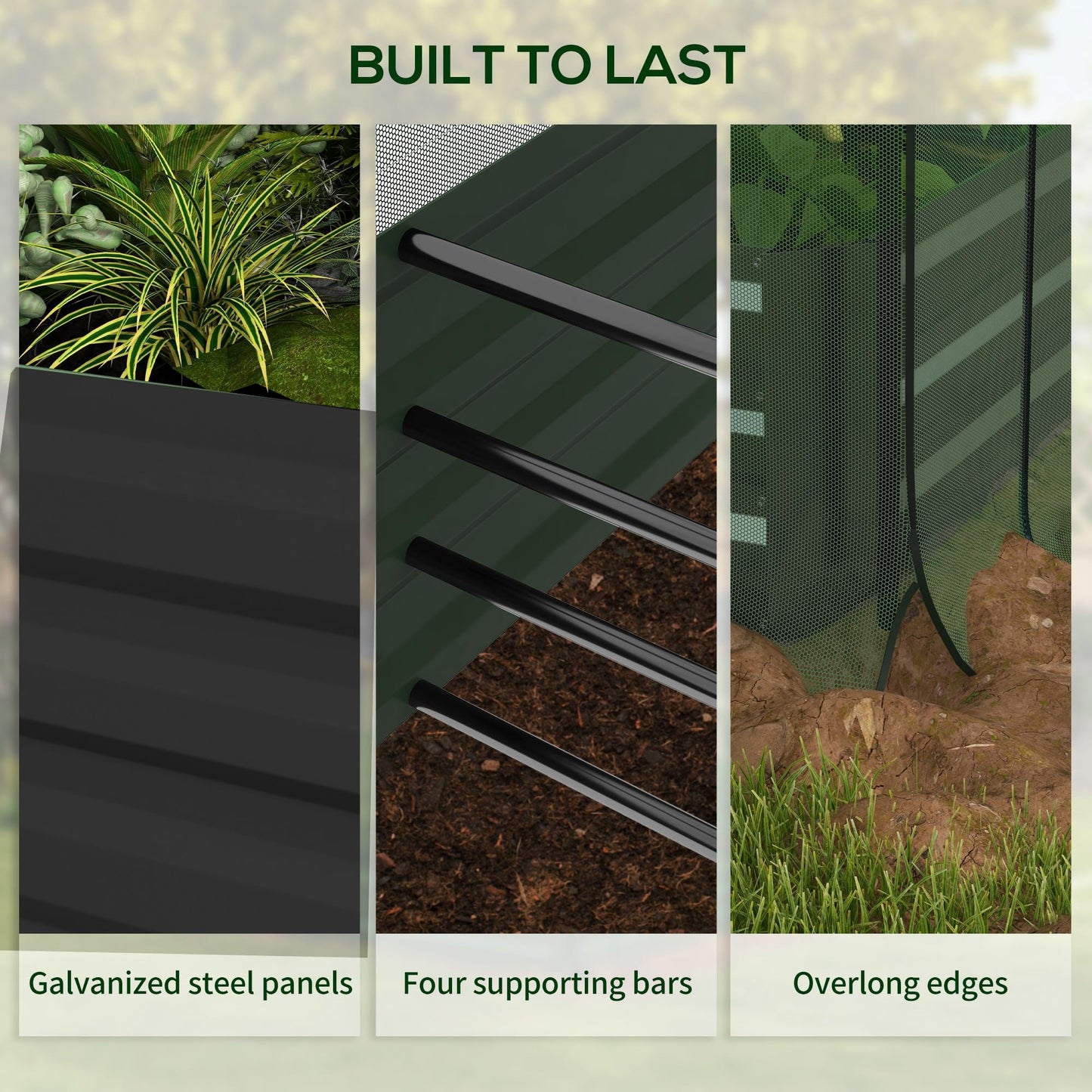 Outsunny 7.3 x 3.4 x 1 ft Galvanized Raised Garden Bed with Crop Cage Plant Protection Net and Shade Cloth Roof, Metal Planter Box with Cover for Vegetables, Flowers, Herbs, Dark Gray