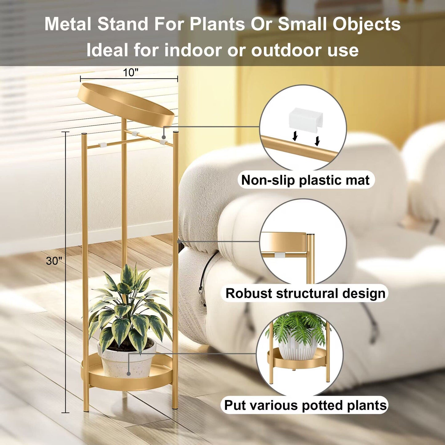 Fashionoda 30" Plant Stand, 2 Tier Metal Flower Plants Holder with 2 Removable Display for Indoor or Outdoor,Pot Plant Planter Display(30 X 10in, Gold)