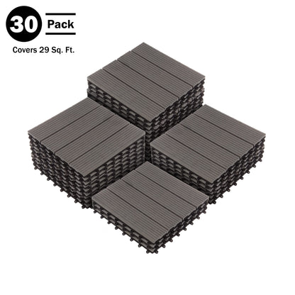 Interlocking Deck Tiles - 30-Pack 11.6-in Wood Plastic Composite All-Weather Outdoor Flooring Balcony Poolside or Patio by Pure Garden (Gray)