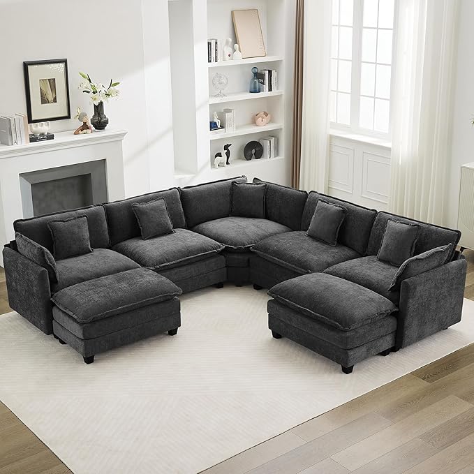 113'' V Shaped Cloud Sectional Sofa, Oversized Deep Seat Couches