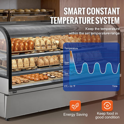 VEVOR Deli Case, 32 Cu.Ft./901L Large Pastry Display Case, 4-Tier Commercial Display Refrigerator with LED Lighting, Downdraft Cooling, Movable with Casters, for Bakery