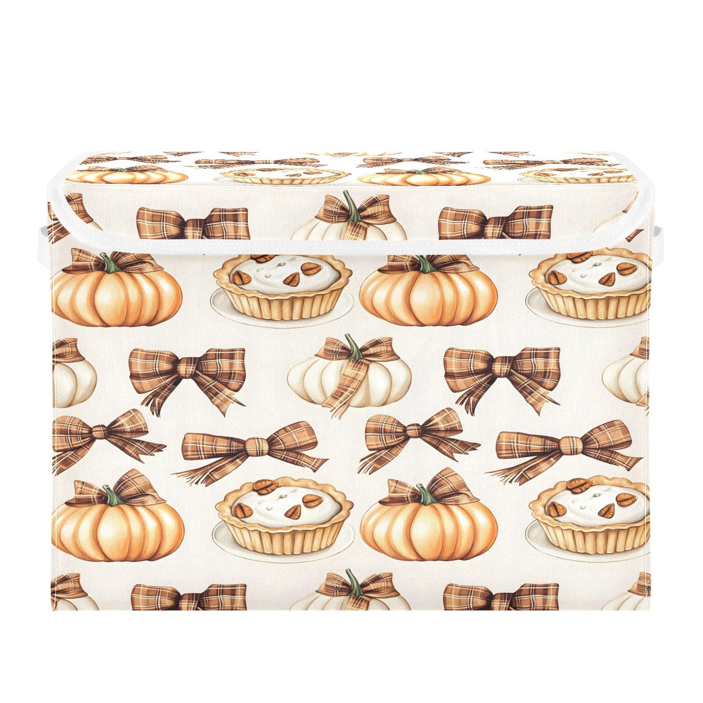 Bolaz Storage Bins with Lids and Handles,Autumn Pie Pumpkin Bows Pattern Storage Box Basket with Cover Collapsible Organizer Containers for Home Closet, Shelves