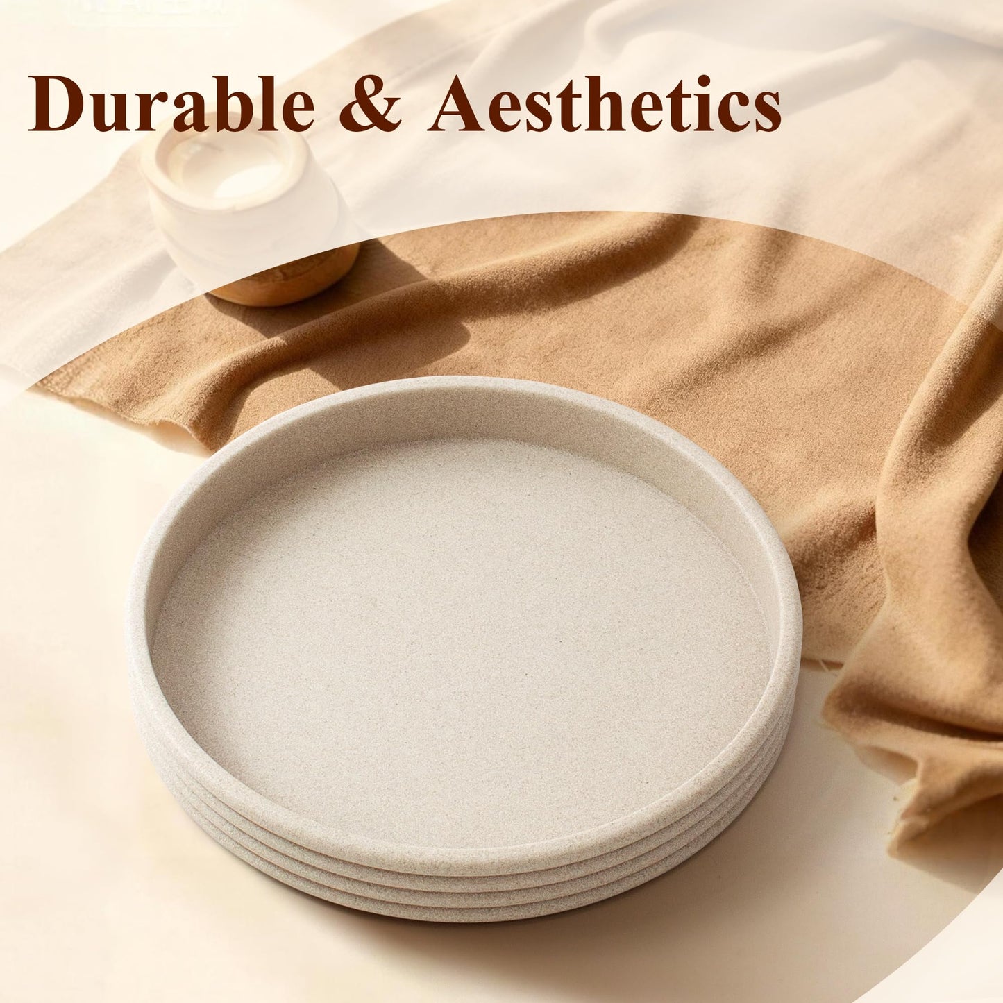 YMXYJM Round Decorative Tray - Modern Coffee Table Tray Decor, Resin Home Decor for Living Room & Bedroom. Multi-Functional Coffee Table Centerpiece with Anti-Slip Pads - 11x1.5 Inch Key Trays - Beige