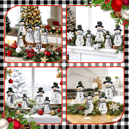 Threehoney Christmas Snowmen Wooden Ornaments Rustic Christmas Table Centerpieces Farmhouse Tiered Tray Decor Table Sign for Xmas Winter Holiday Party Home Office Shelf(5 Pcs,Farmhouse)