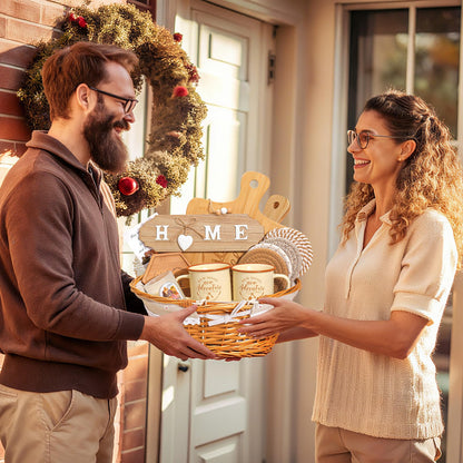 House Warming Gifts New Home,New Home Gifts Ideas,Housewarming Gift,Closing Gift for Home Buyers,House Warming Basket with Mugs Cutting Board Candle