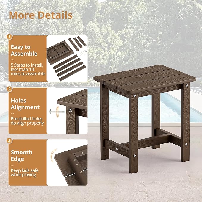LUE BONA Outdoor Rocking Chairs Set, 3-Piece, Poly Porch Rockers with Table, Plastic Weather Resistant Rocking Chair Set for Outdoor Indoor, Garden, Backyard, 350lb, Brown, Chairs+Table